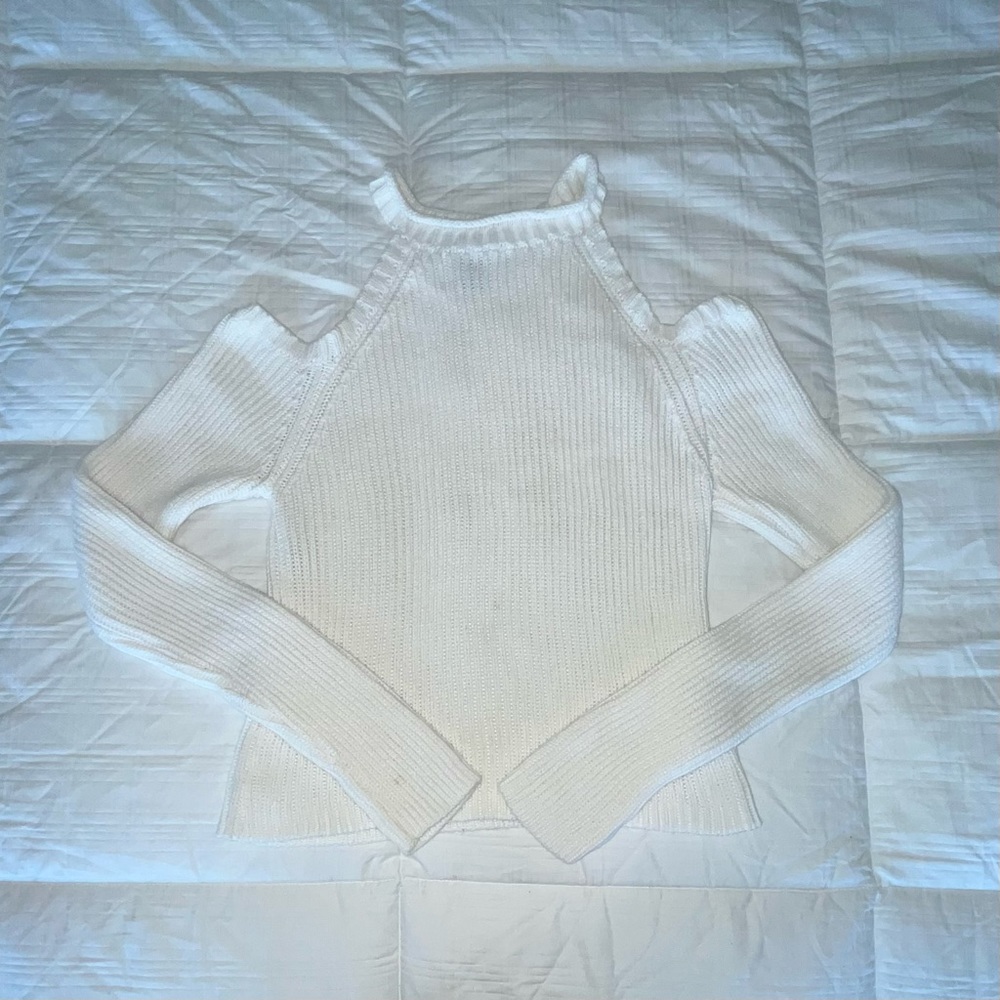 White Sweater With Shoulder Cut Outs